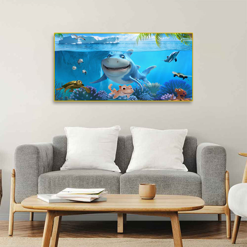 Baby Shark Under Sea Canvas Floating Frame Wall Painting