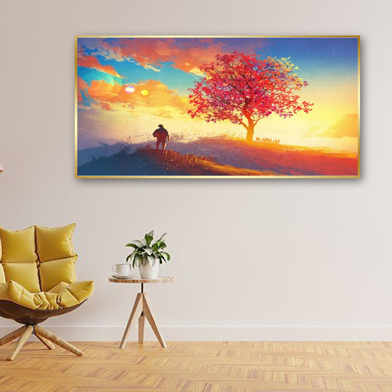 Sunrise Tree Scenery Canvas Floating Frame Wall Painting