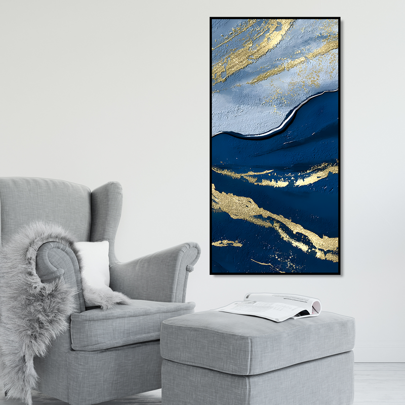 Dark Mountains and Golden Pattern Premium Canvas Floating Frame Wall Painting