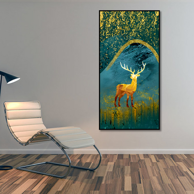 Golden Deer Modern Abstract Art Premium Canvas Floating Frame Wall Painting