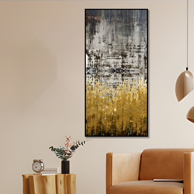 Modern Golden Abstract Textured Premium Floating Frame Wall Painting
