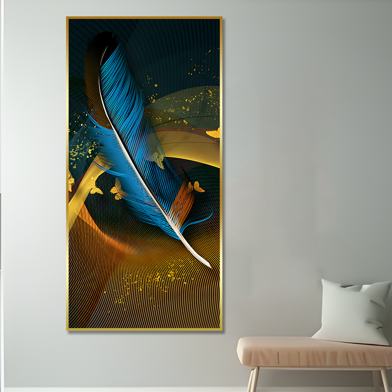 Modern Feathers and Beautiful Butterflies Premium Canvas Floating Frame Wall Painting