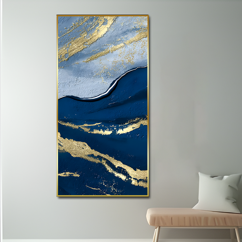Dark Mountains and Golden Pattern Premium Canvas Floating Frame Wall Painting