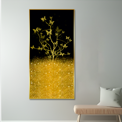 Beautiful Golden Tree Butterfly Premium Canvas Floating Frame Wall Painting