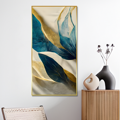 Premium Golden Flower and Waves Floating Frame Wall Painting