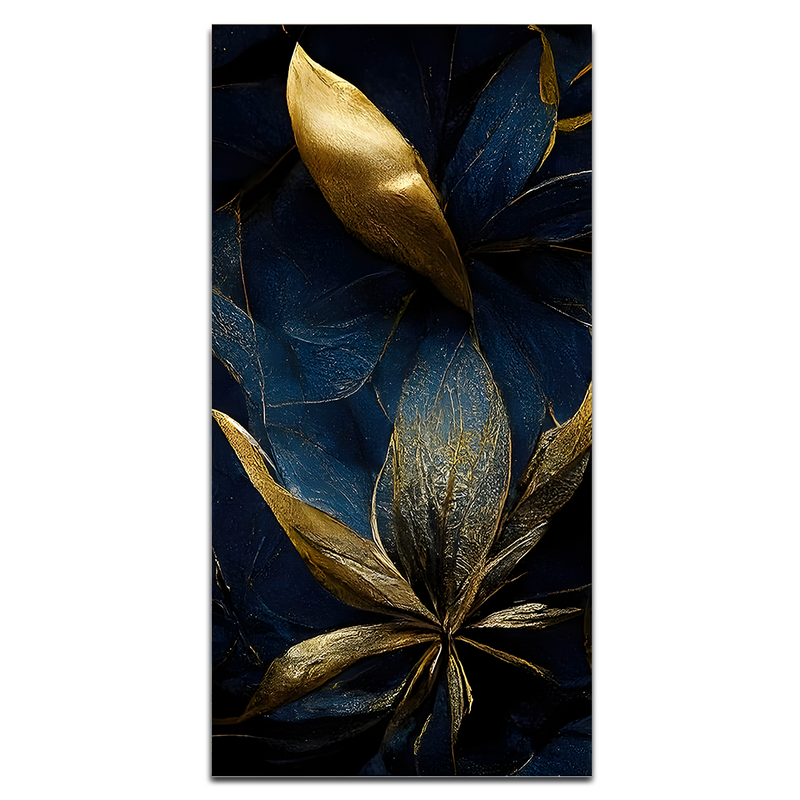 Vertical Golden Textured Tropical leaves Canvas Floating Frame Wall Painting