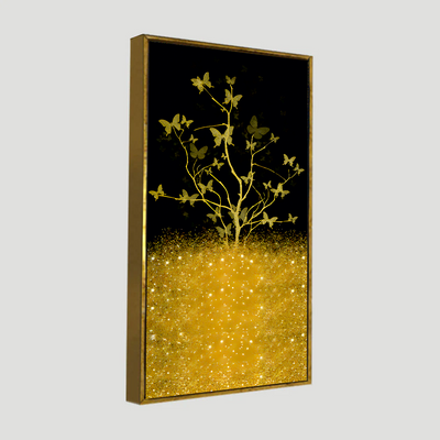 Beautiful Golden Tree Butterfly Premium Canvas Floating Frame Wall Painting