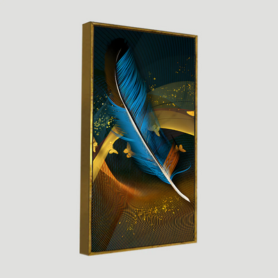 Modern Feathers and Beautiful Butterflies Premium Canvas Floating Frame Wall Painting