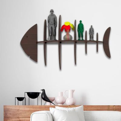 Walnut Finish Fish Shape Wooden Wall Display Shelf