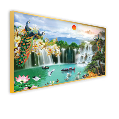 Beautiful Waterfall Scenery Canvas Floating Frame Wall Painting