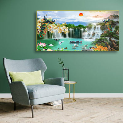 Beautiful Waterfall Scenery Canvas Floating Frame Wall Painting
