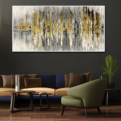 Modern Golden Abstract Design Premium Canvas Floating Frame Wall Painting