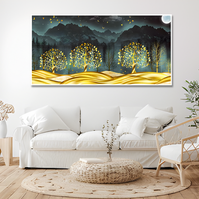 Golden Trees in Dark Forest Canvas Floating Frame Wall Painting