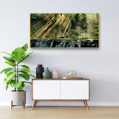 Waterfall in Forest View Canvas Floating Frame Wall Painting