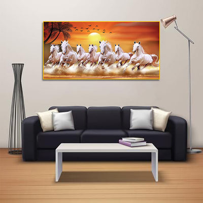 White Horses Running In Time Of Sunset Canvas Floating Frame Wall Painting