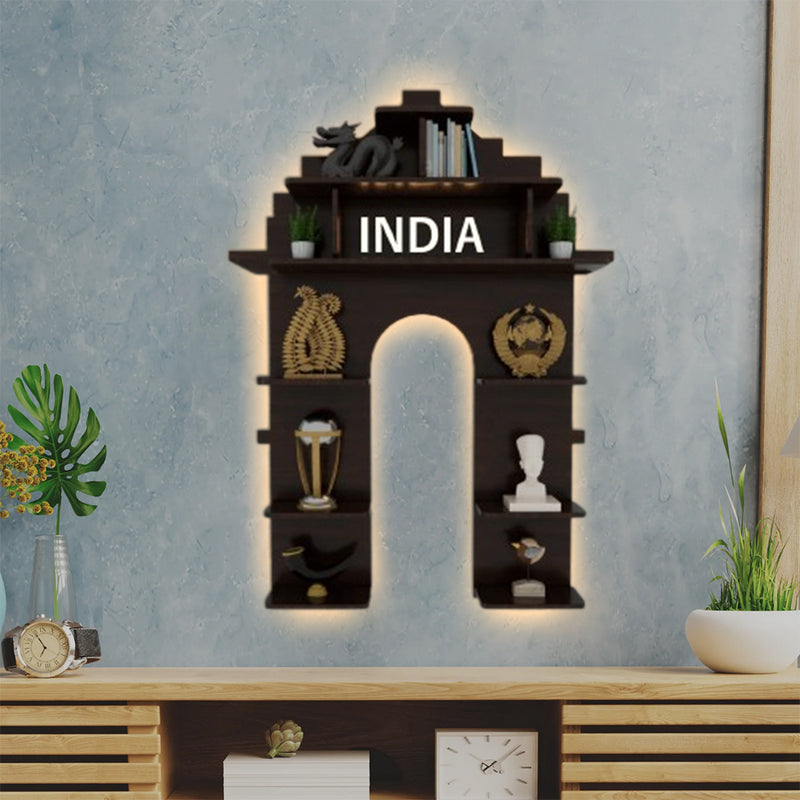 India Gate shape Wood Wall Shelf / Book Shelf /  Walnut Wood