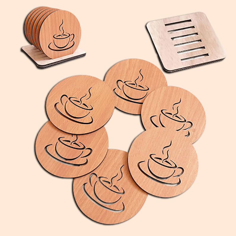 Wooden Coasters for Cups Set of 6  with Stand Coasters