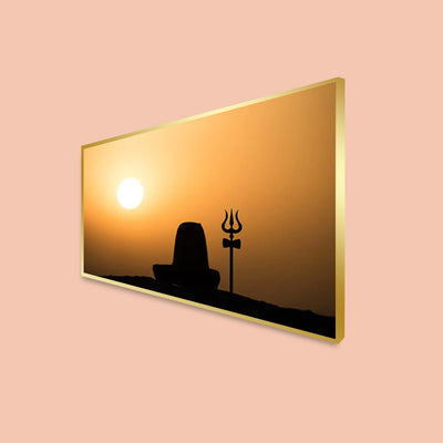 Shiva Linga With Trishul Silhouette Canvas Floating Frame Wall Painting