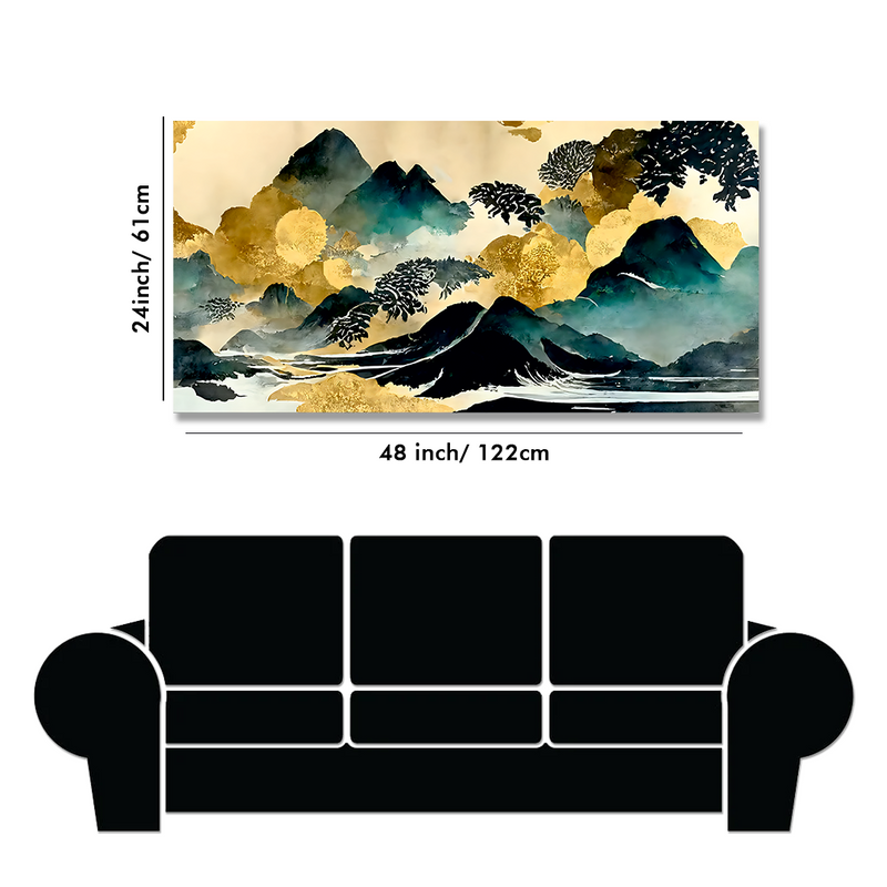 Golden Mountain Scenery of Mount Fuji Premium Floating Frame Canvas Wall Painting