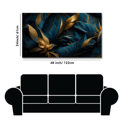 Golden Tropical leaves Floating Frame Canvas Wall Painting