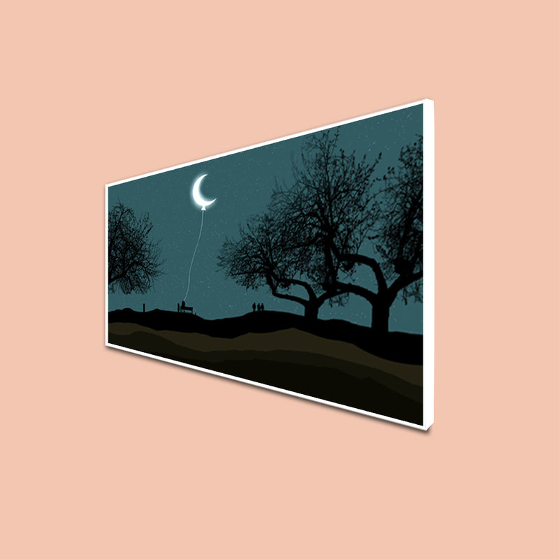 Moon Hanging With Rope Night Scenery Canvas Floating Frame Wall Painting