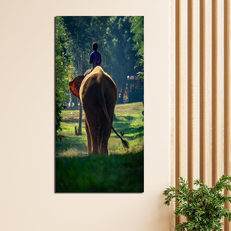 Child Riding Elephant Canvas Wall Painting
