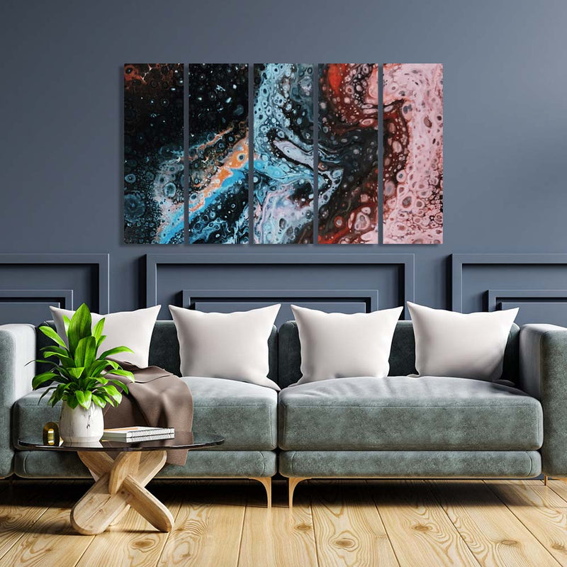 Fluid Abstract Canvas Wall Painting - With 5 Panel