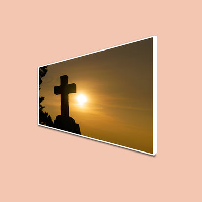 Cross In Sunset Canvas Floating Frame Wall Painting