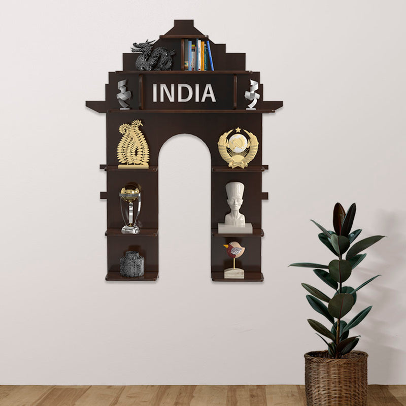 India Gate shape Wood Wall Shelf / Book Shelf /  Walnut Wood