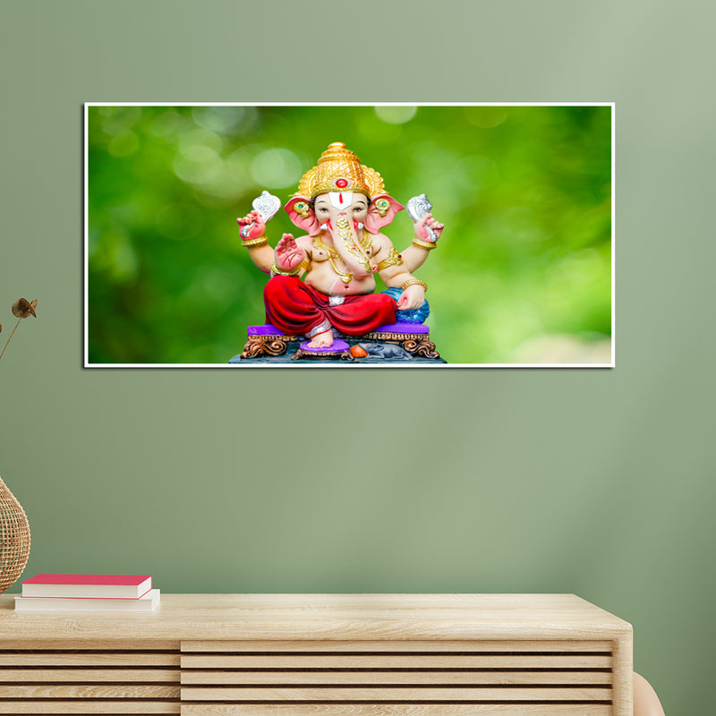 Cute Lord Ganesha Canvas Floating Frame Wall Painting