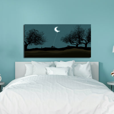 Moon Hanging With Rope Night Scenery Canvas Wall Painting