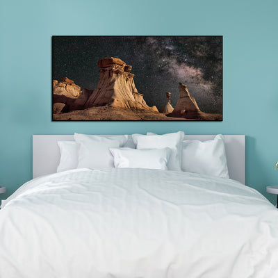 Stone Hill & Starry Night Sky Floating Framed Canvas Wall Painting