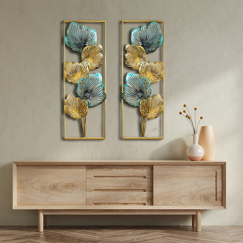 Golden and sea green Design Large Metal Wall Art