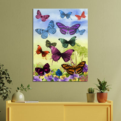 Abstract Painting of Butterflies on Flowers Canvas Wall Painting