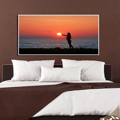 Girl Touching The Sun Canvas Floating Frame Wall Painting