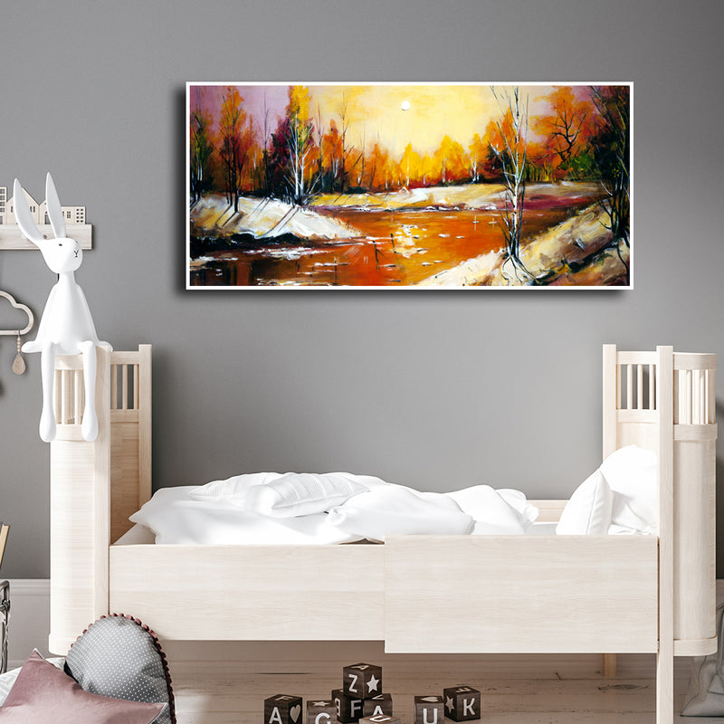 Abstract River View Canvas Floating Frame Canvas Wall Painting