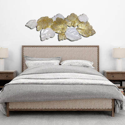 Golden And White Leaf Design Large Metal Wall Art