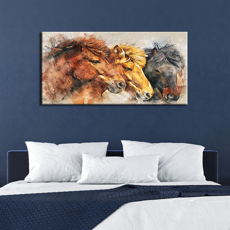 Colorful Three Horses Canvas Wall Painting