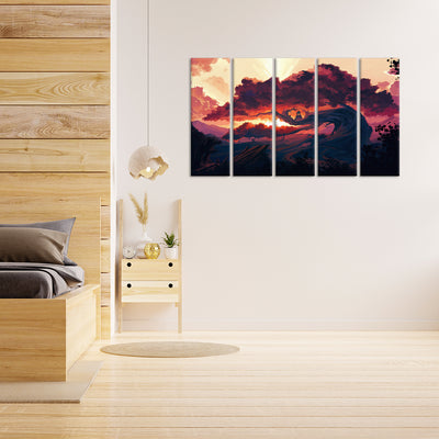 Giant Tree Abstract Canvas  Wall Painting - With 5 Panel