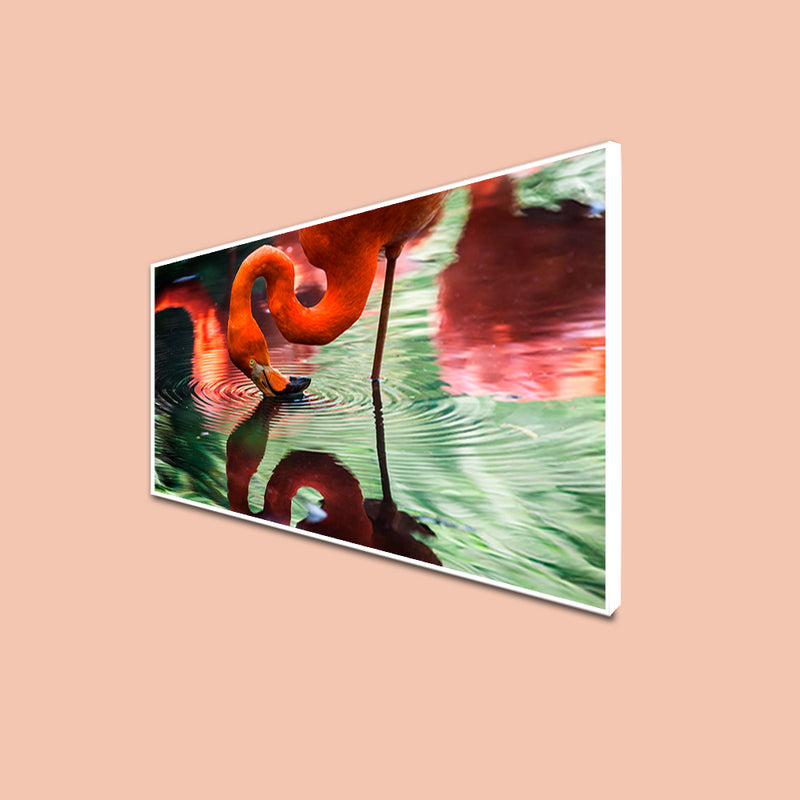 A Pink Flamingo Drinking Water Canvas Floating Frame Wall Painting