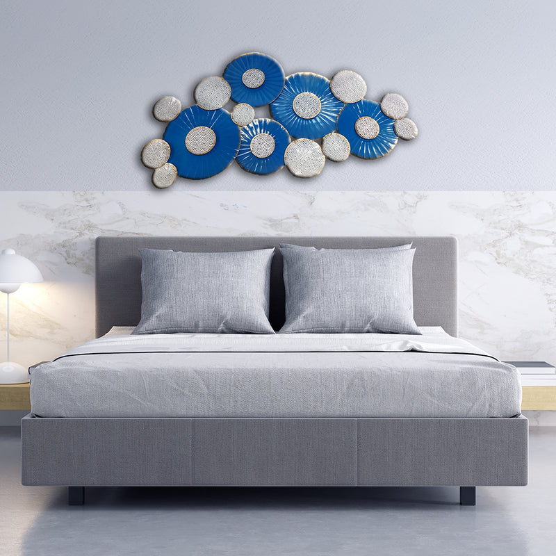 Blue Flower and White Leaf Design  Large Metal Wall Art