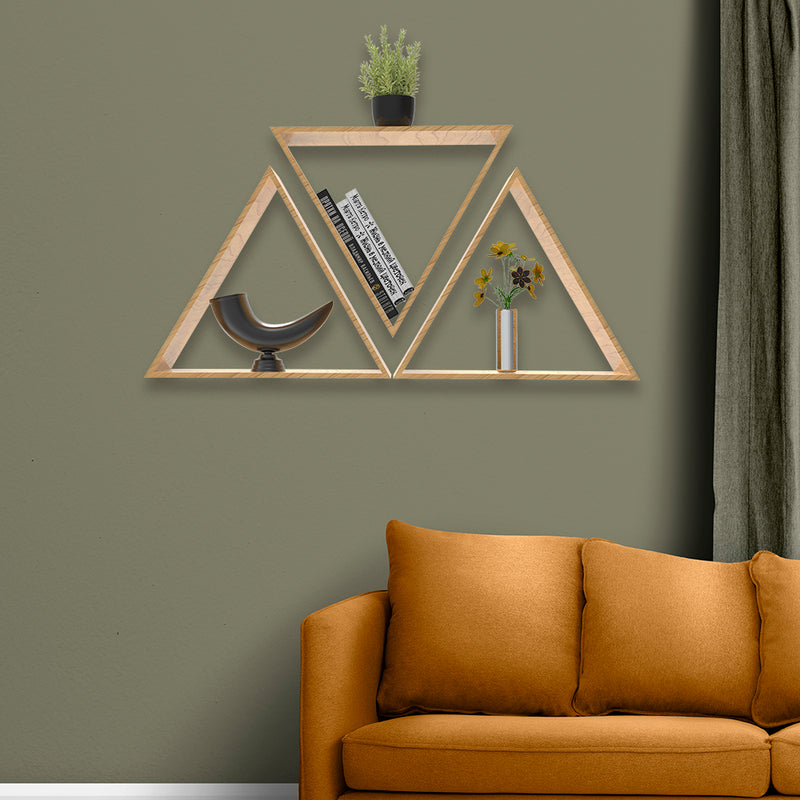Beautiful Triangle Shape Set of 3 Wood Wall Shelf  by DecorGlance