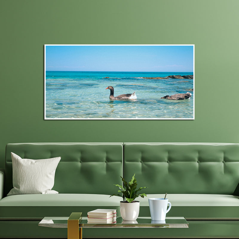 Duck In Water Canvas Floating Frame Wall Painting