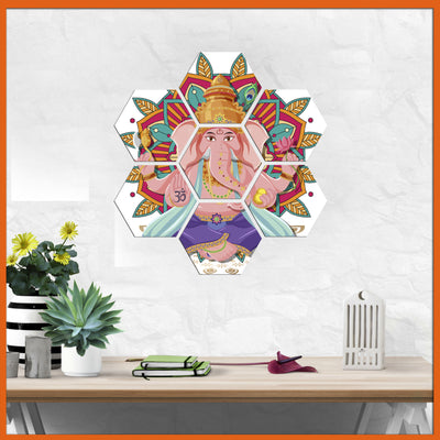 Mandala Ganesha Hexagonal Canvas Wall Painting