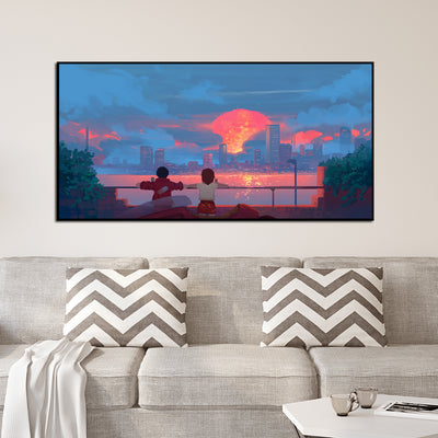 Couple Illustration Canvas Floating Frame Wall Painting