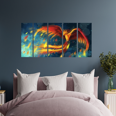 Fire Bird Canvas Wall Painting - With 5 Panel