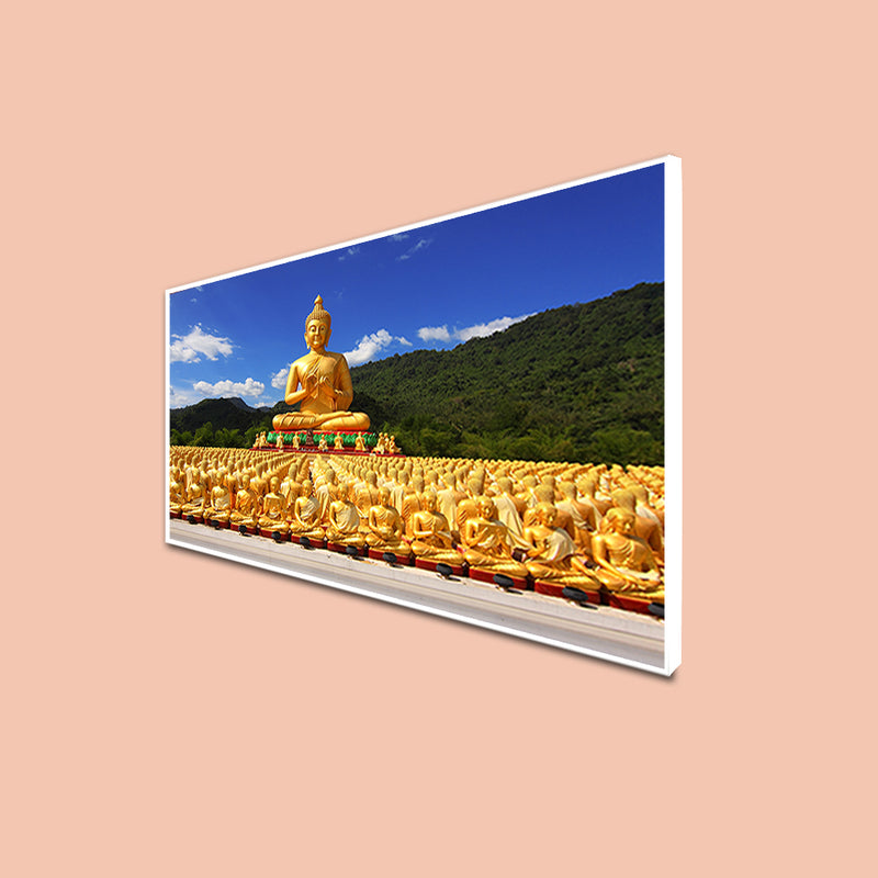 Golden Buddha With Nature Floating Frame Canvas Wall Painting