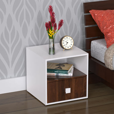 Dimora Bed Side Table in walnut and White