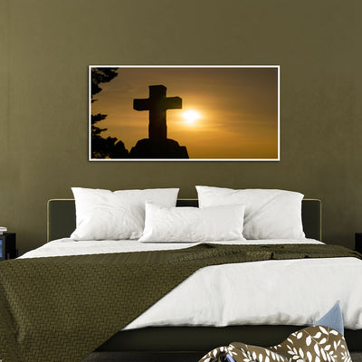 Cross In Sunset Canvas Floating Frame Wall Painting