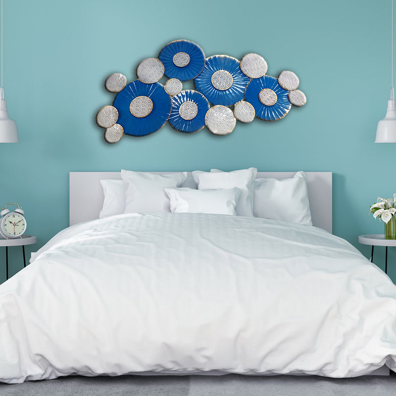 Blue Flower and White Leaf Design  Large Metal Wall Art
